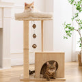 FUKUMARU Retro-Modern Cat Tree, Small Wooden Cat Tower with Post and Condo