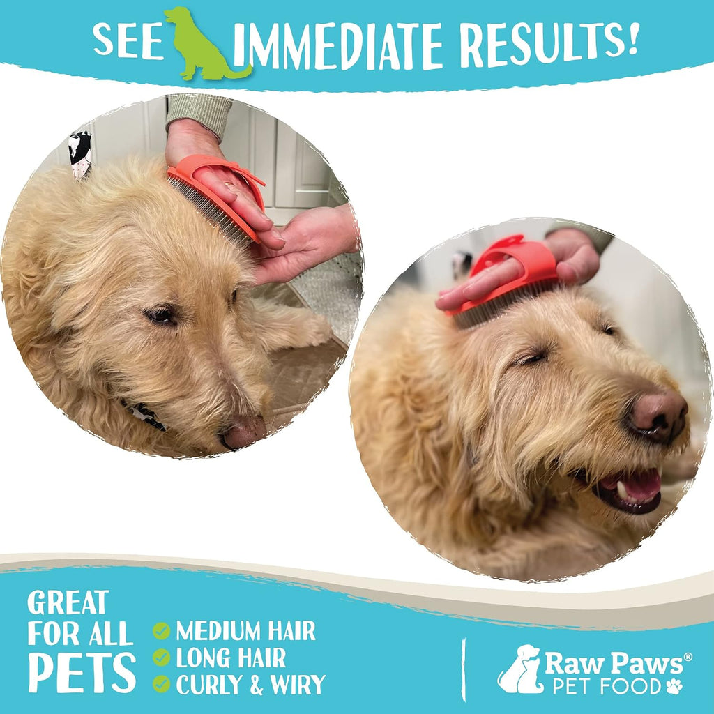 Raw Paws Hand-Held Grooming Pin Brush for Dogs & Cats - Rubber Tipped
