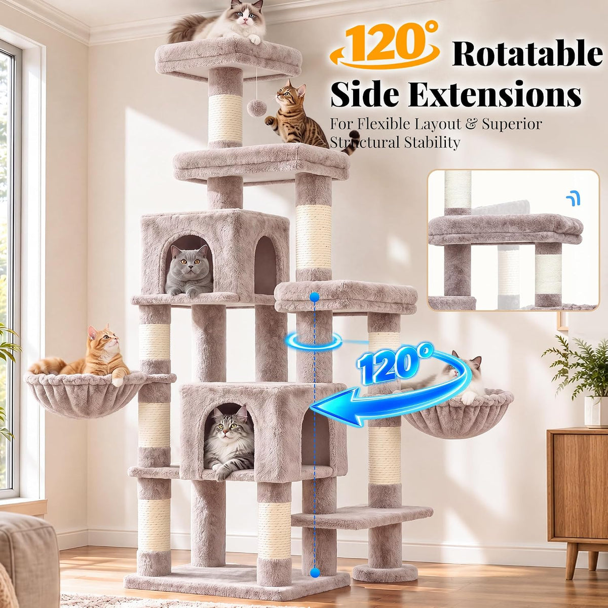 Hey-brother Cat Tree Tower with Stable Extended Base, 3 Platforms, MPJ038MU