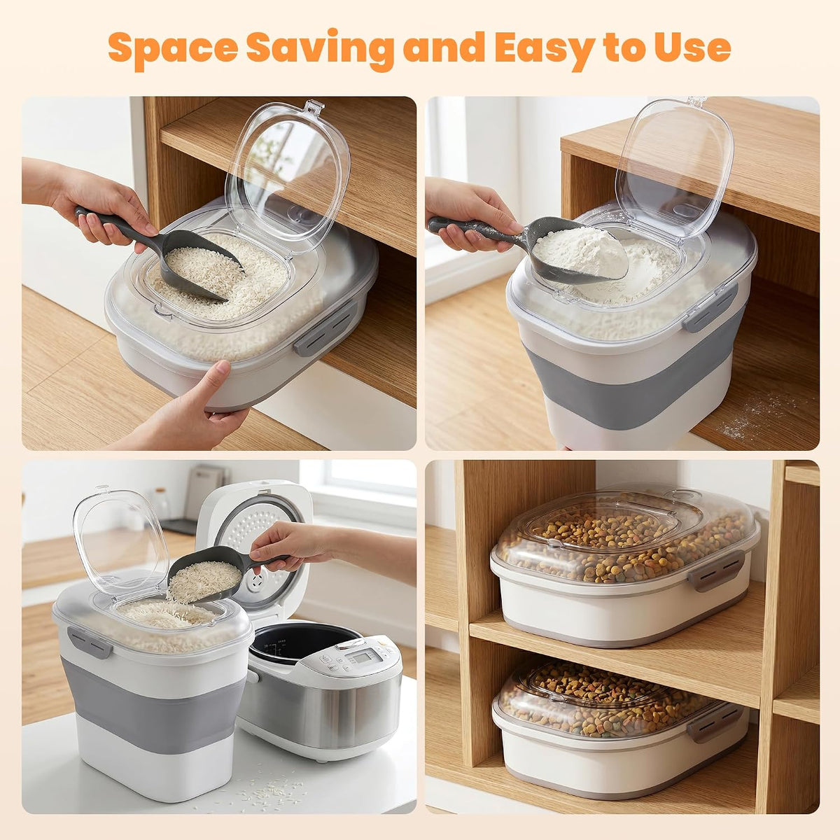 50 Lbs Rice Storage Container, Collapsible Pet Food Container