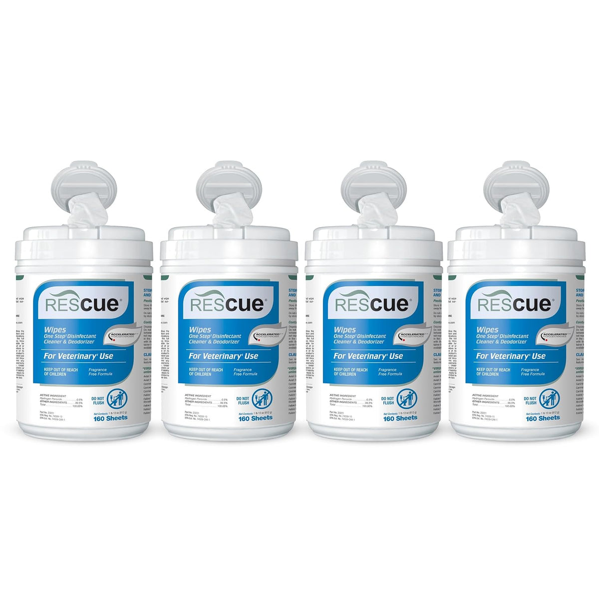 REScue One-Step Disinfectant Cleaner & Deodorizer Wipes for Vet Use – Cleaner for Kennels, Litter Boxes, Vet Offices, Pet Grooming Surfaces, Pet Items – Wipes Canister, 160-Count (4 Pack)