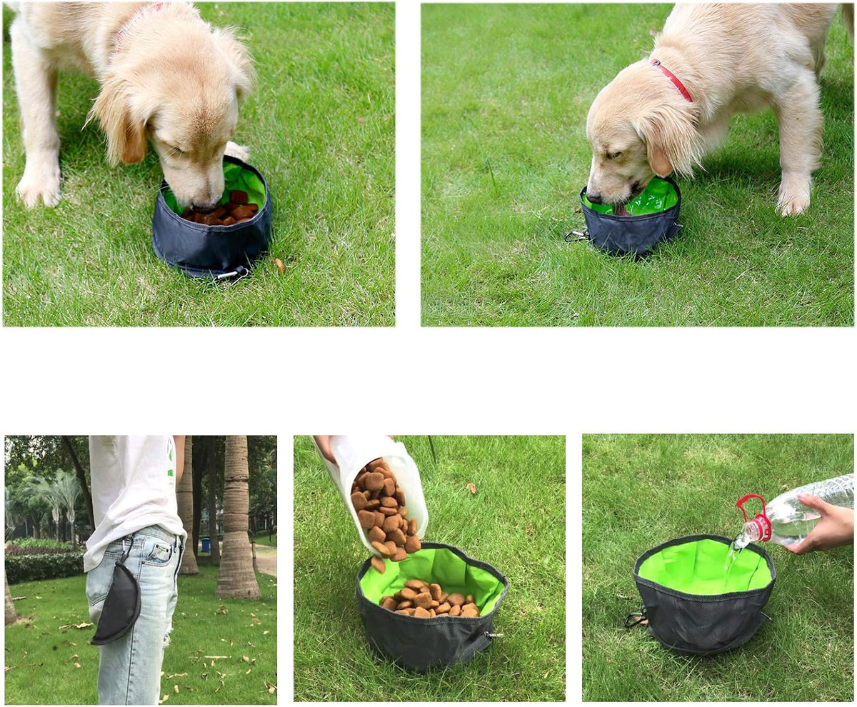 2 Pcs Collapsible Dog Bowls for Travel, Foldable, Portable and Light for Food and Water - (Green+Orange) 