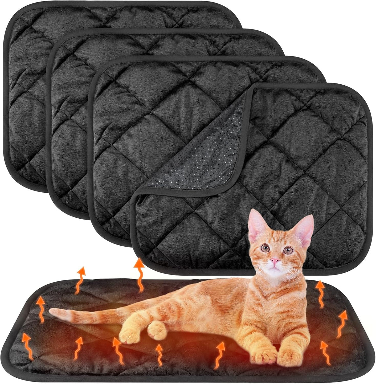 4 Pack Self Heating Cat Pad Self Warming Dog Mat, 16 x 20 Inch, Black