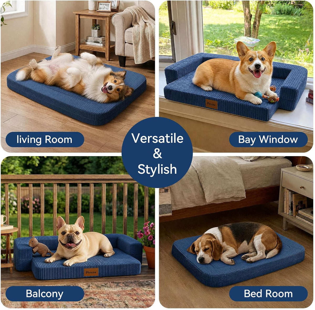 Persure 2-in-1 Dog Sofa Bed, Orthopedic Memory Foam for Medium Large Dog