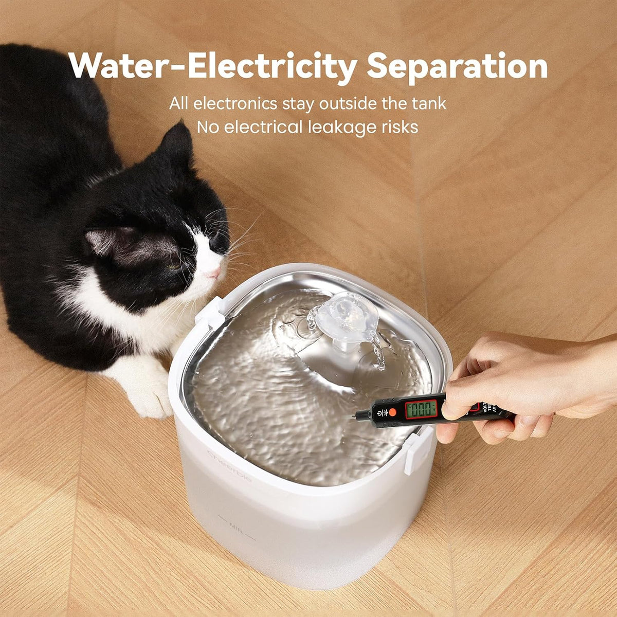 Cheerble Elfin E1S Pumpless Cat Water Fountain, 2L/67oz, 304 Food-Grade Stainless Steel Tray, 3-Layer Filter, BPA-Free Automatic Pet Water Dispenser for Indoor Cats
