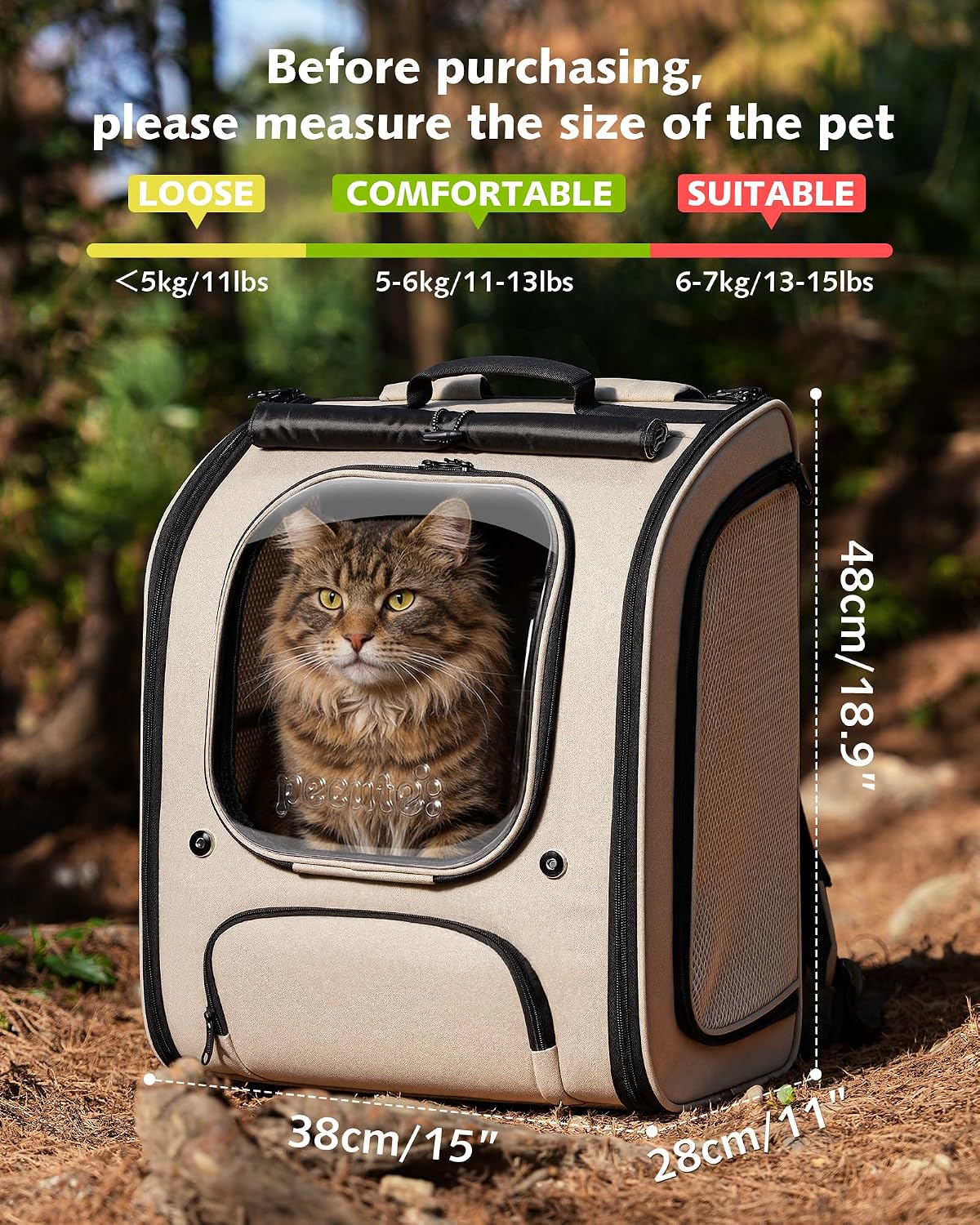 Pecute Cat Backpack Carrier,Large Space Cat Bubble Backpack,Ergonomic,Khaki