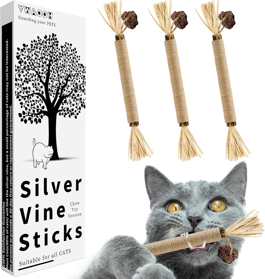 Natural Silvervine Sticks 3Pcs, Cat Chew Toys for Kitten Teething | Silvervine Dental Sticks for Cats & Kittens, Matatabi Chew Toys for Teeth Care, Anxiety Relief & Furniture Protection