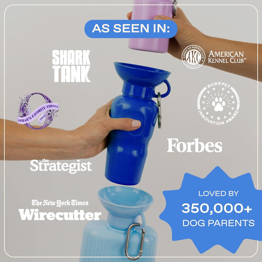 Springer Dog Water Bottle | Portable Travel Drinking Feeder Dispenser for Dogs & Puppies | As Seen on Shark Tank | Leak-Proof Bowl | BPA-Free | Outdoor Walking, Hiking & Travel | 22oz Blue 