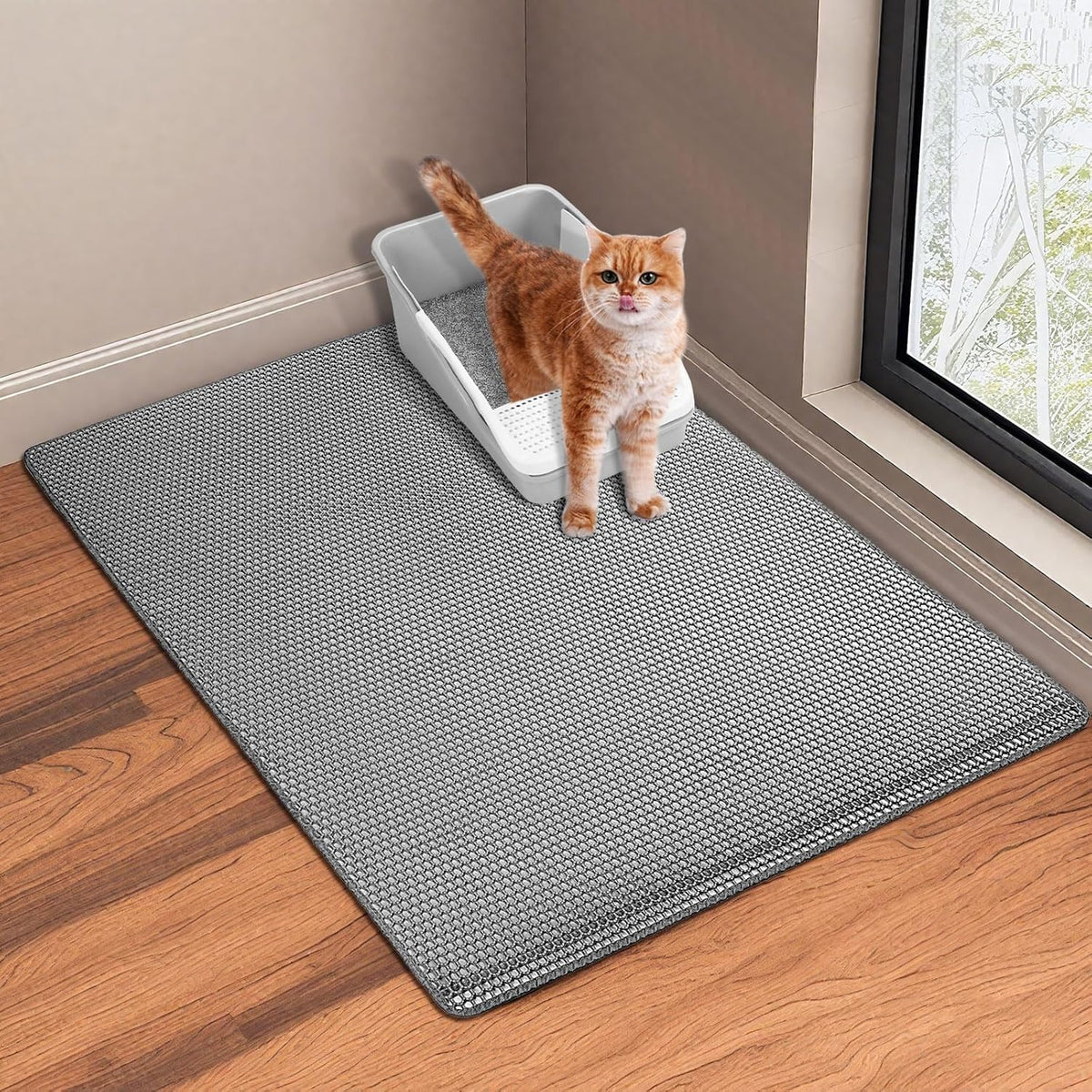 GRELY 2 Layer Cat Litter Mat, 25x16 Inch Litter Trapping Mat for Cats