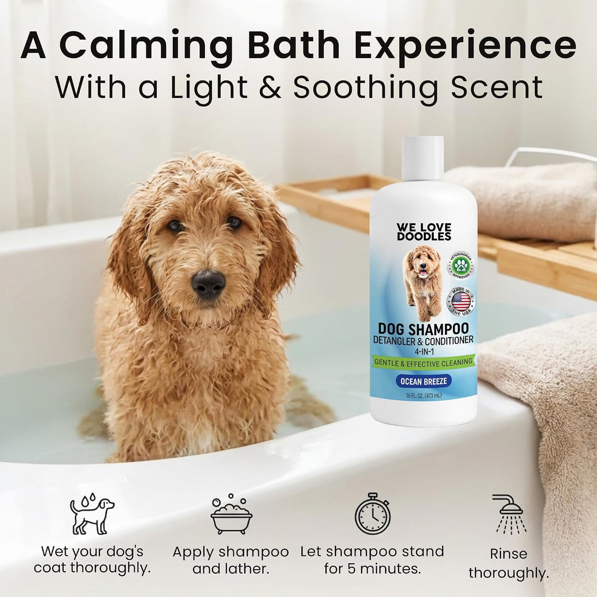 Dog Shampoo & Dog Detangler Spray, Dog Bath Supplies, Ocean Breeze 16oz