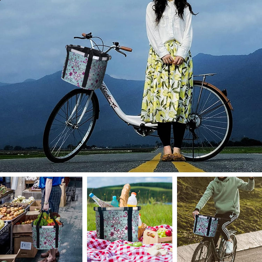 RAYMACE Bicycle Basket Dog Bike Handlebar Basket Front,Folding Detachable Quick Release Easy Install,Cycling Picnic Bag