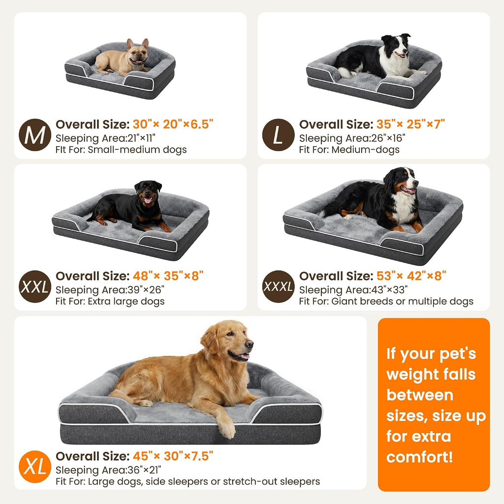Orthopedic Dog Bed for Giant&Multiple Dogs, 53x42 XXXL Extra Large Dog Bed