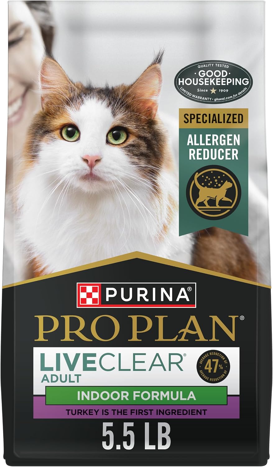 Purina Pro Plan LiveClear Indoor Cat Food, Turkey & Rice, 5.5 lb Bag