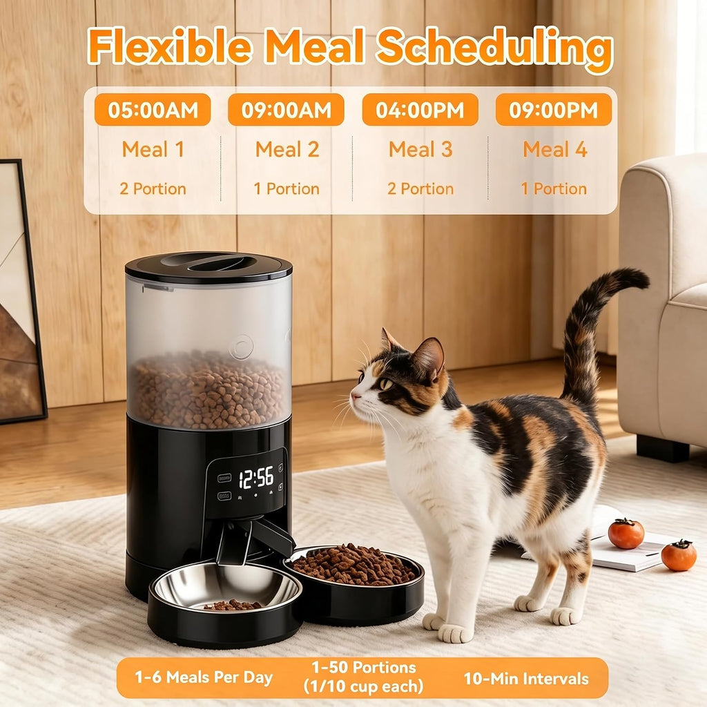 NEWBULIG Automatic Cat Feeder for 2 Pets 6L Dog Food Dispenser, Black