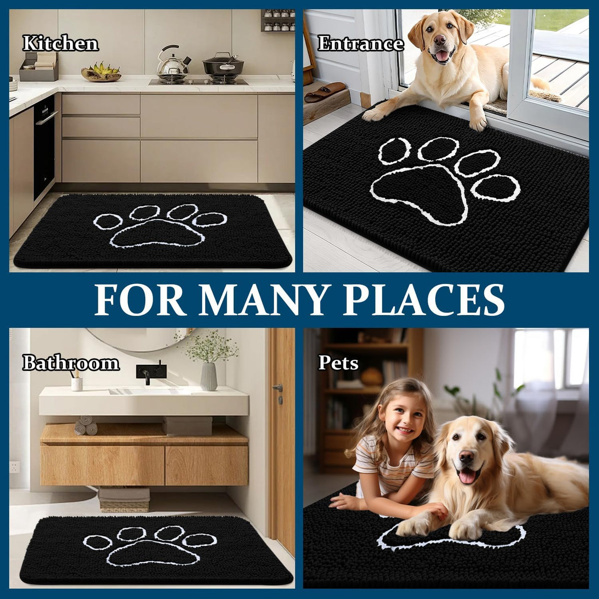 OLANLY Dog Door Mat for Muddy Paws 40x32, Paw Print Design Chenille Mud Mat