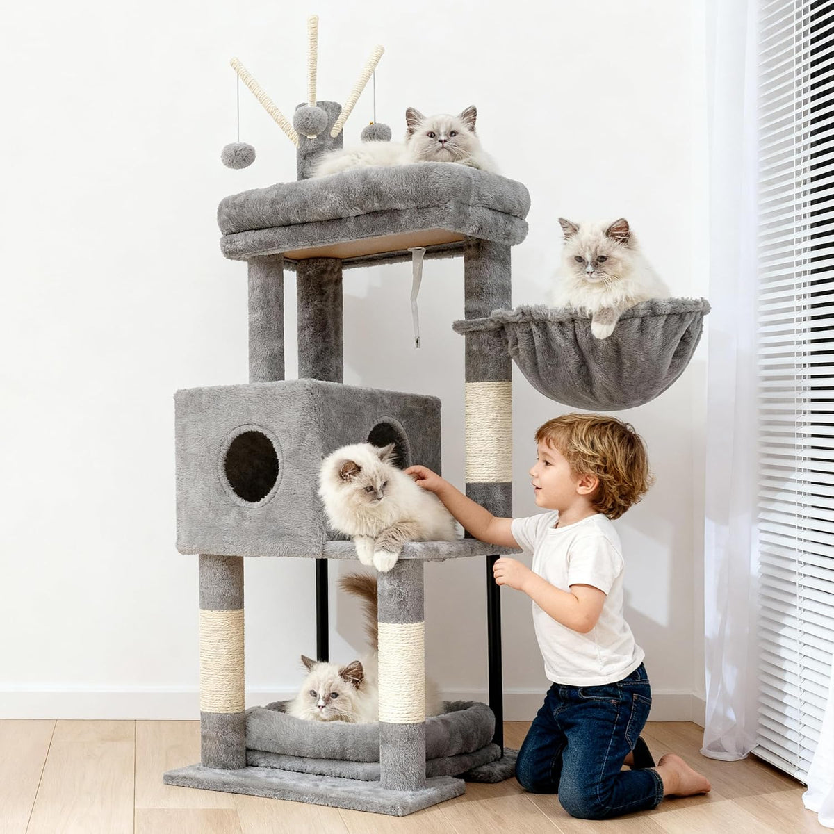 Heybly Cat Tree, 45.3" Cat Tower for Indoor Cats with Large Perch HCT202SW