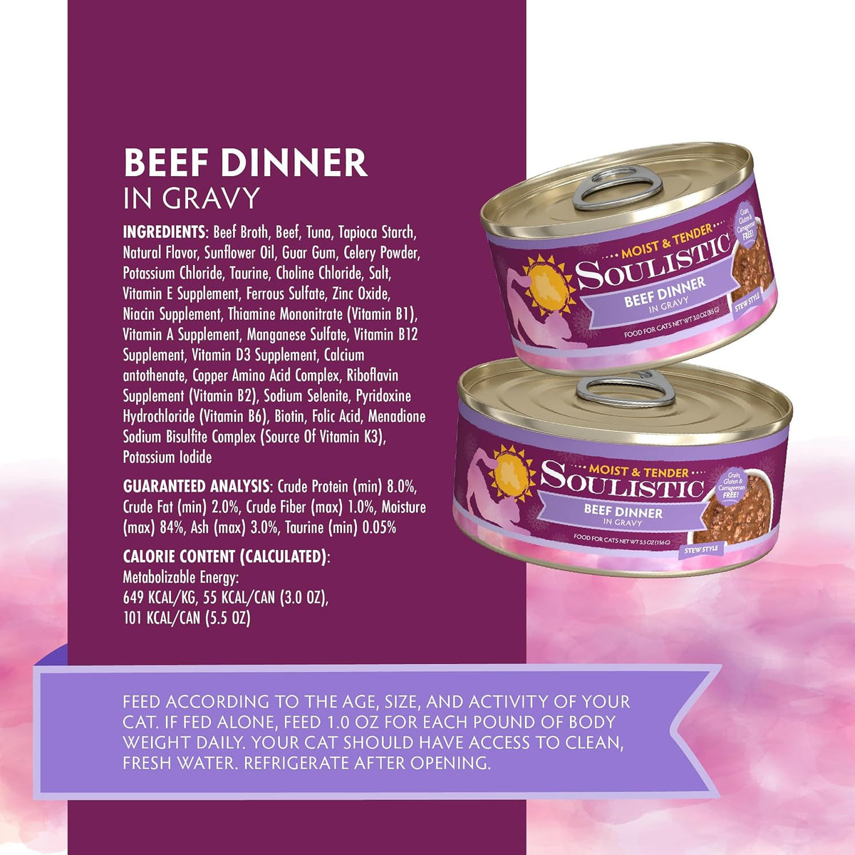 Soulistic Moist and Tender, Beef Dinner in Gravy 3oz Can, Pack of 12