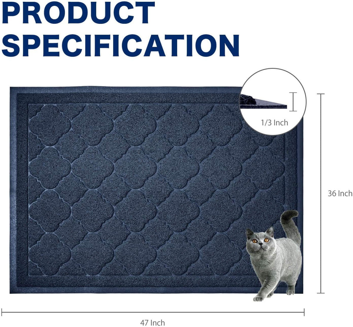 WePet Cat Litter Box Mat, Kitty Premium PVC Pad, Durable Trapping Rug, Phthalate Free, Urine-Resistant, Scatter Control, XXL 47 x 36 Inch, Blue