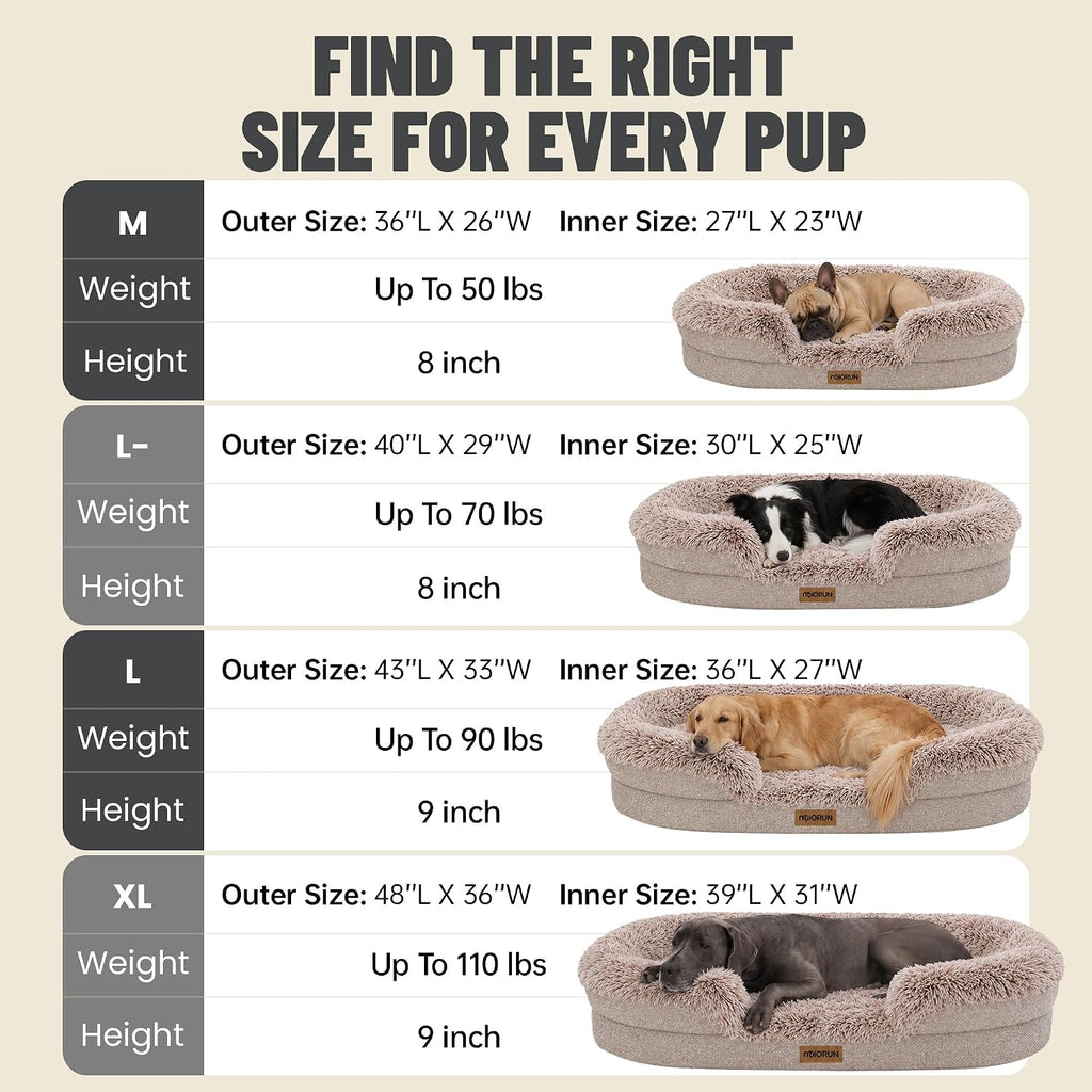 Miorun Fluffy Orthopedic Dog Beds Large Sized Dog, 40" Bolster Sofa Bed