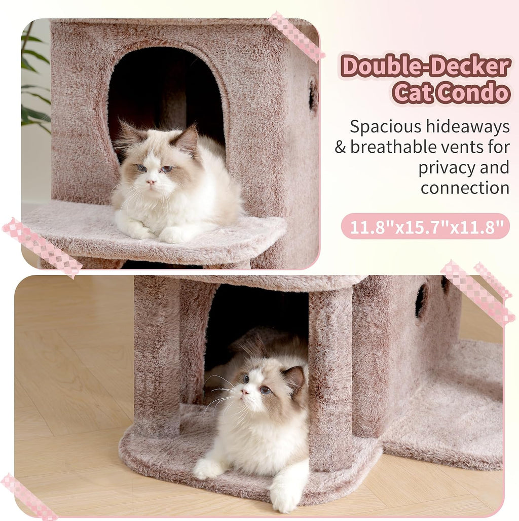 Heybly 25.6" Cat Tree for Large Cats with Big Perch & Dual Condos HCT204SMU