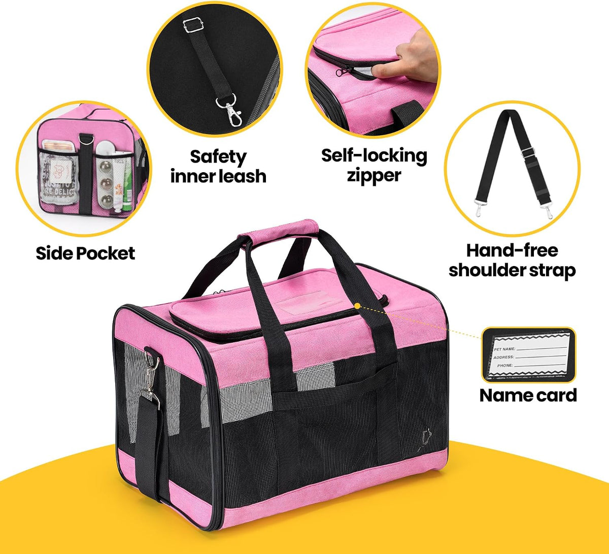 Conlun Cat Carrier Soft-Sided Pets Travel Carriers,Pink M