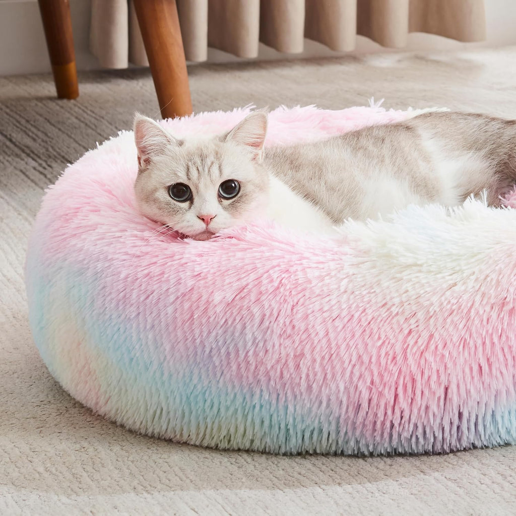 Western Home Calming Donut Cat Bed Small Dog Bed Washable,20" Rainbow