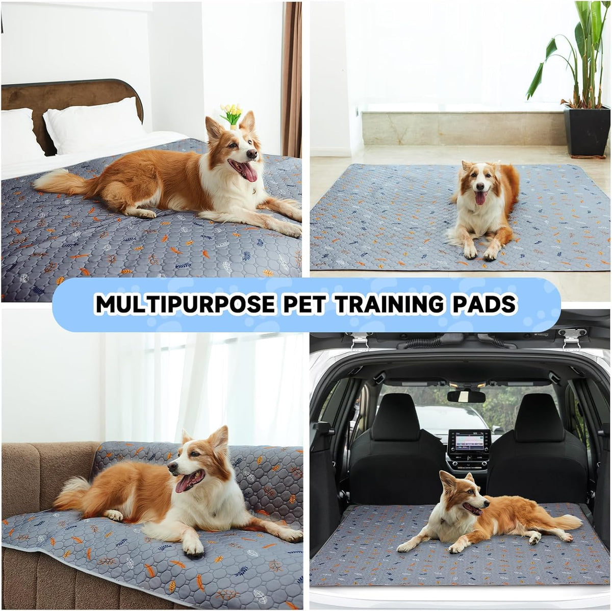 Sunheir Washable Pee Pads for Dogs 2-Pack Reusable Puppy Pads Pet Training Pads, Waterproof Dog Pee Pads for Crate, Whelping Pad, Non-Slip Protects Against Urine Leakage (Leaves - Light Grey, 31x36)