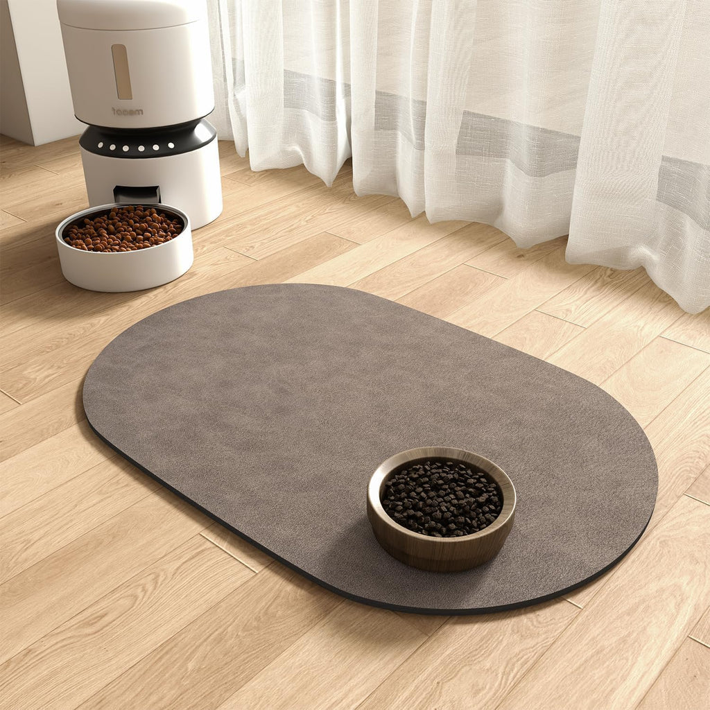 MontVoo Absorbent Dog Food Mat-Dog Mat for Food and Water Bowl | Quick Dry Pet Dish Mat, No Stains & Easy Clean Cat Rug for Messy Drinkers Cat Accessories Pet Supplies, 17"x28", Brown