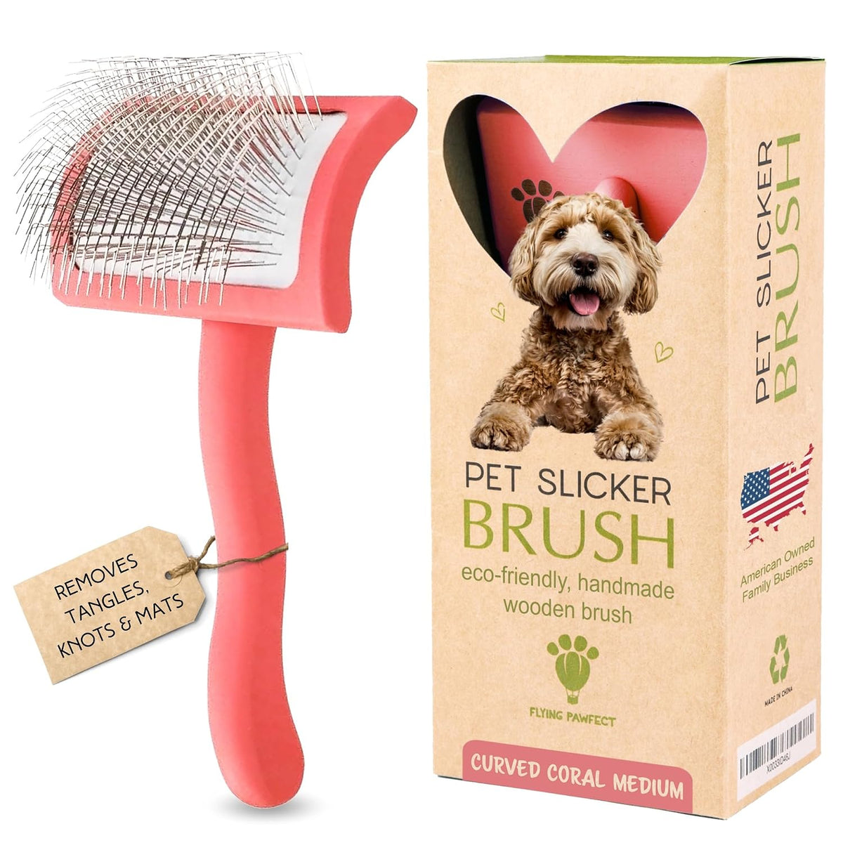 Slicker Brush for Dogs - Long Pin for Poodles, Doodles & Long Haired Dogs, Deshedding & Dematting Tool, Slicker Dog Brushes for Grooming (Coral, Curved Medium)