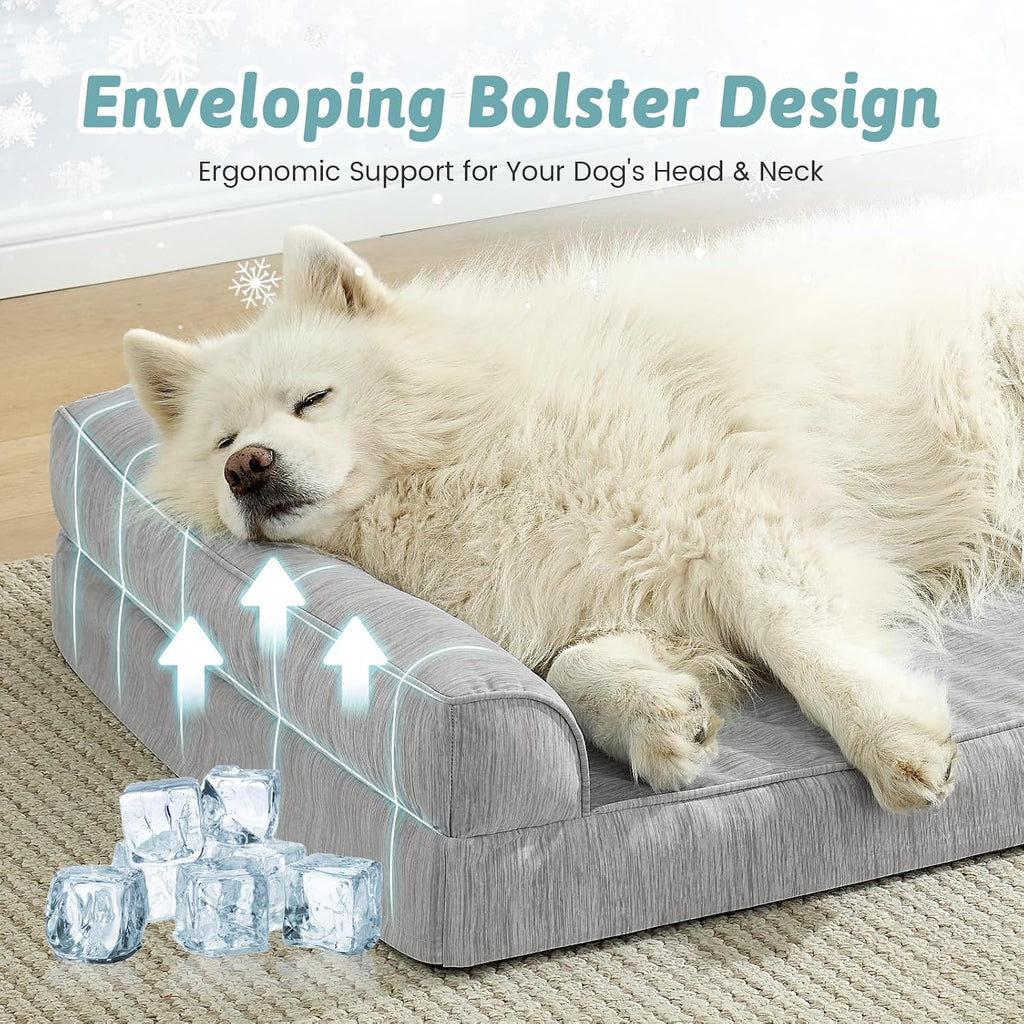 COZY KISS Cooling Dog Bed, Q-Max >0.4 Orthopedic Foam Dog Bed with Sides