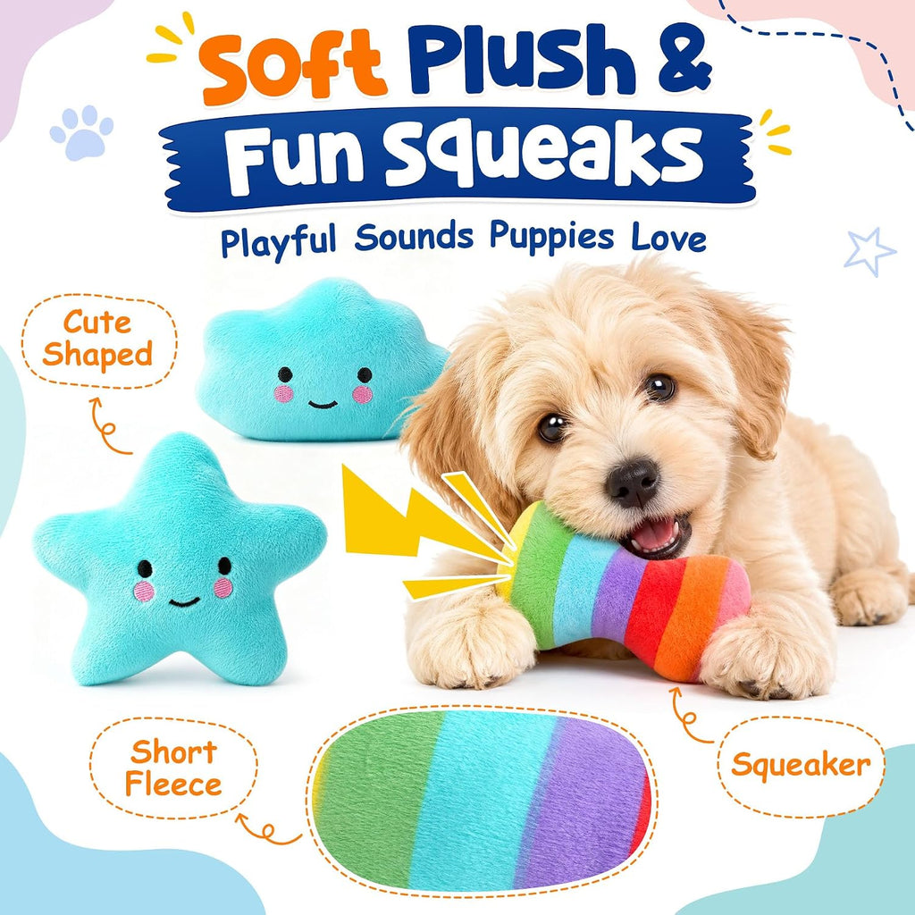 KIPRITII 9 Pack Puppy Toys for Teething, Small Dog Toys Set Keep Dogs Busy | No-Stuffing Dinosaur-Shaped Toy, Squeaky & Chew Play, Tug & Fetch, Boredom Relief, Indoor Play, Outdoor Interaction