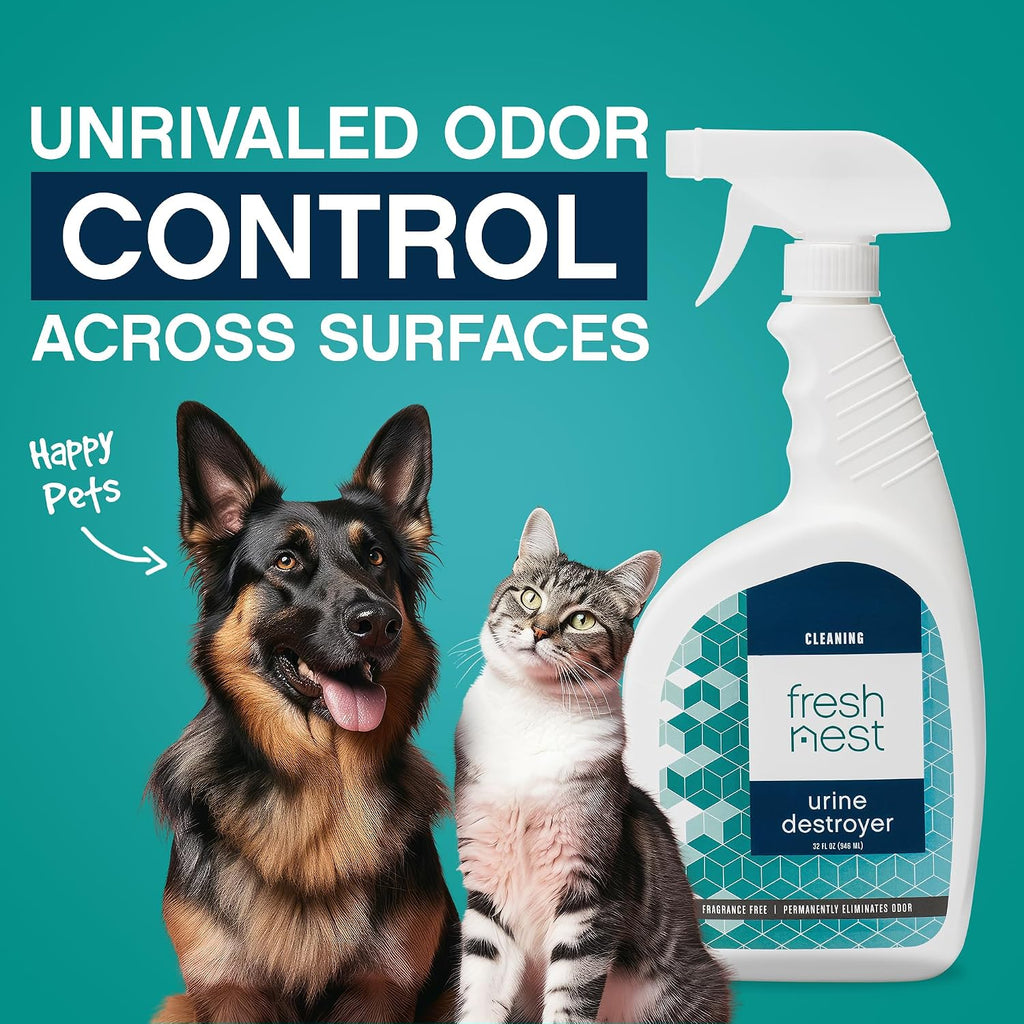 Urine Destroyer - Fragrance-Free Cleaner for Stain and Odor Removal on Wood Floors, Carpets, Mattresses - Ideal for Cats, Dogs, and Pets - Powerful Resolve and Eliminator Formula - 32 Fl Oz
