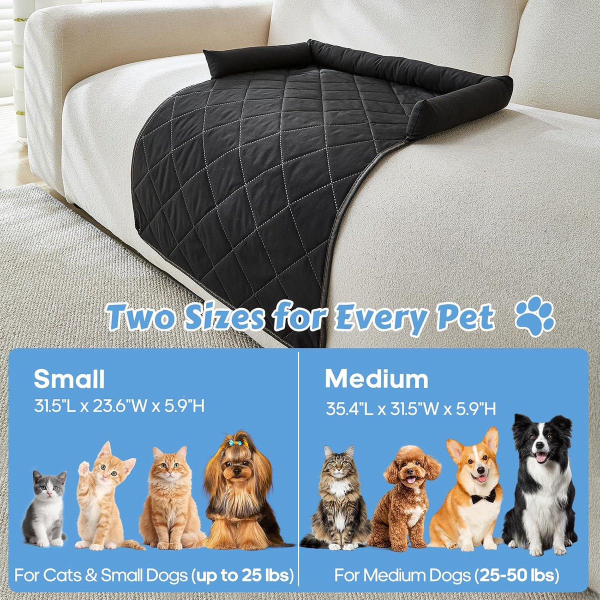Cooling Dog Bed Mats with Neck & Head Support, 31.5 x 23.62 inch Black