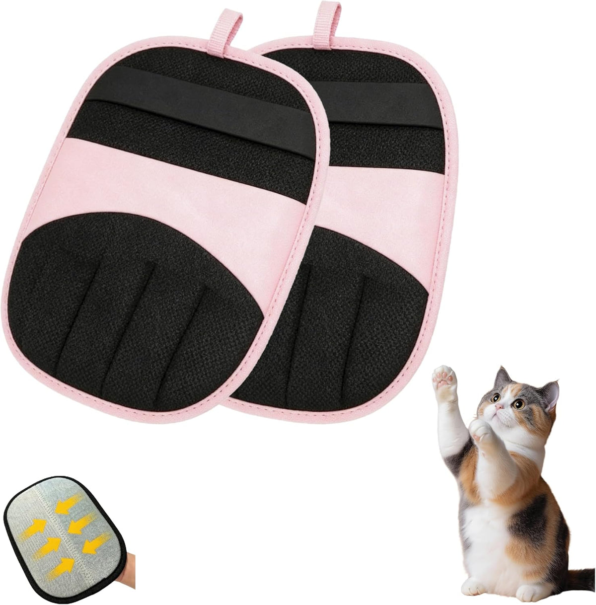 Pet Hair Remover Glove, 2 Pack Electrostatic Remover Gloves for Dogs and Cats, Reusable Wash Mitt for Furniture, Car Seats, Clothes, and Laundry, (Pink)