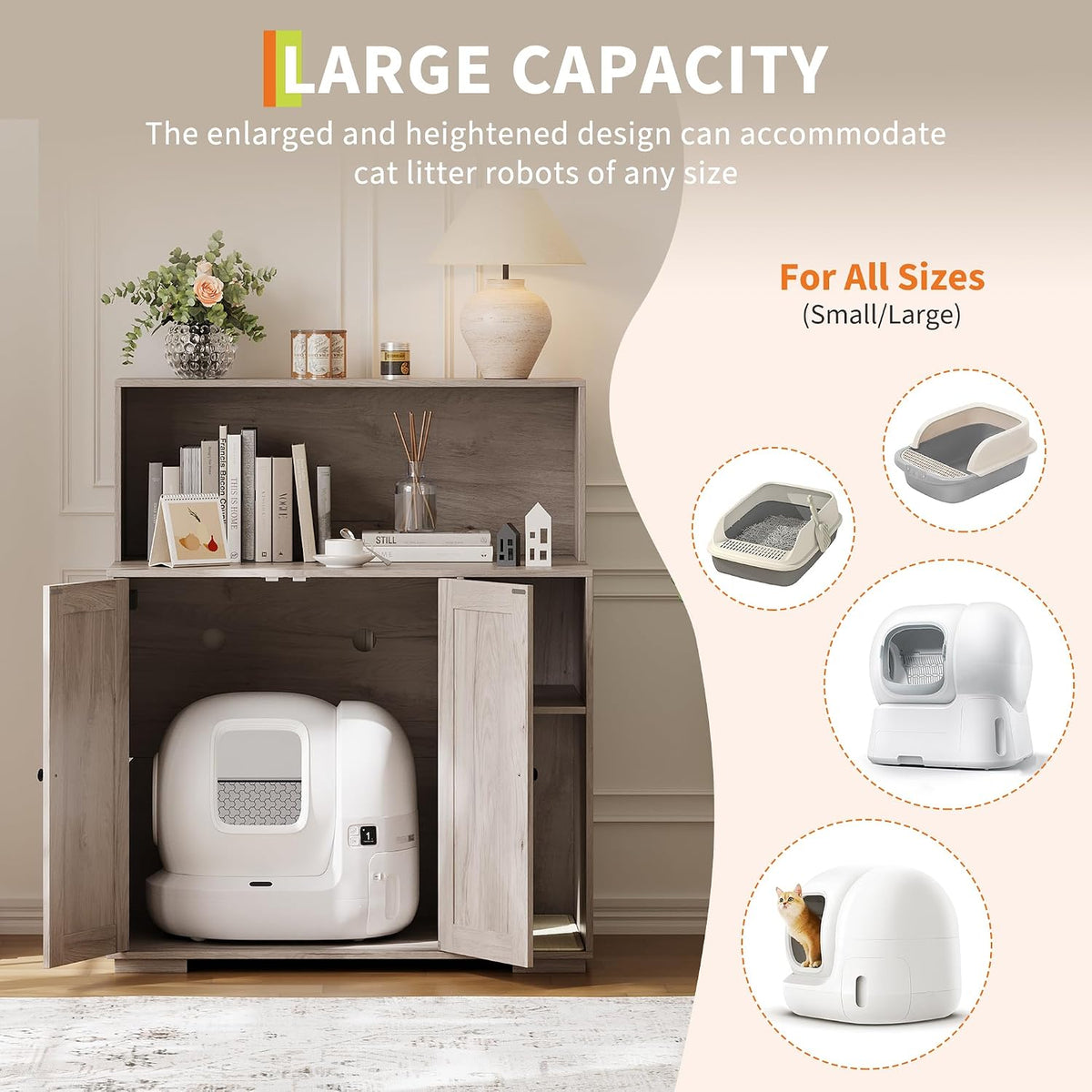 Large Cat Litter Enclosure with Litter Collector, Enclosure for Self-Cleaning Litter Boxes,Adjustable Shelf for Dog Proof,Charging Station, Large Hidden Litter Box for Cat, Cat House