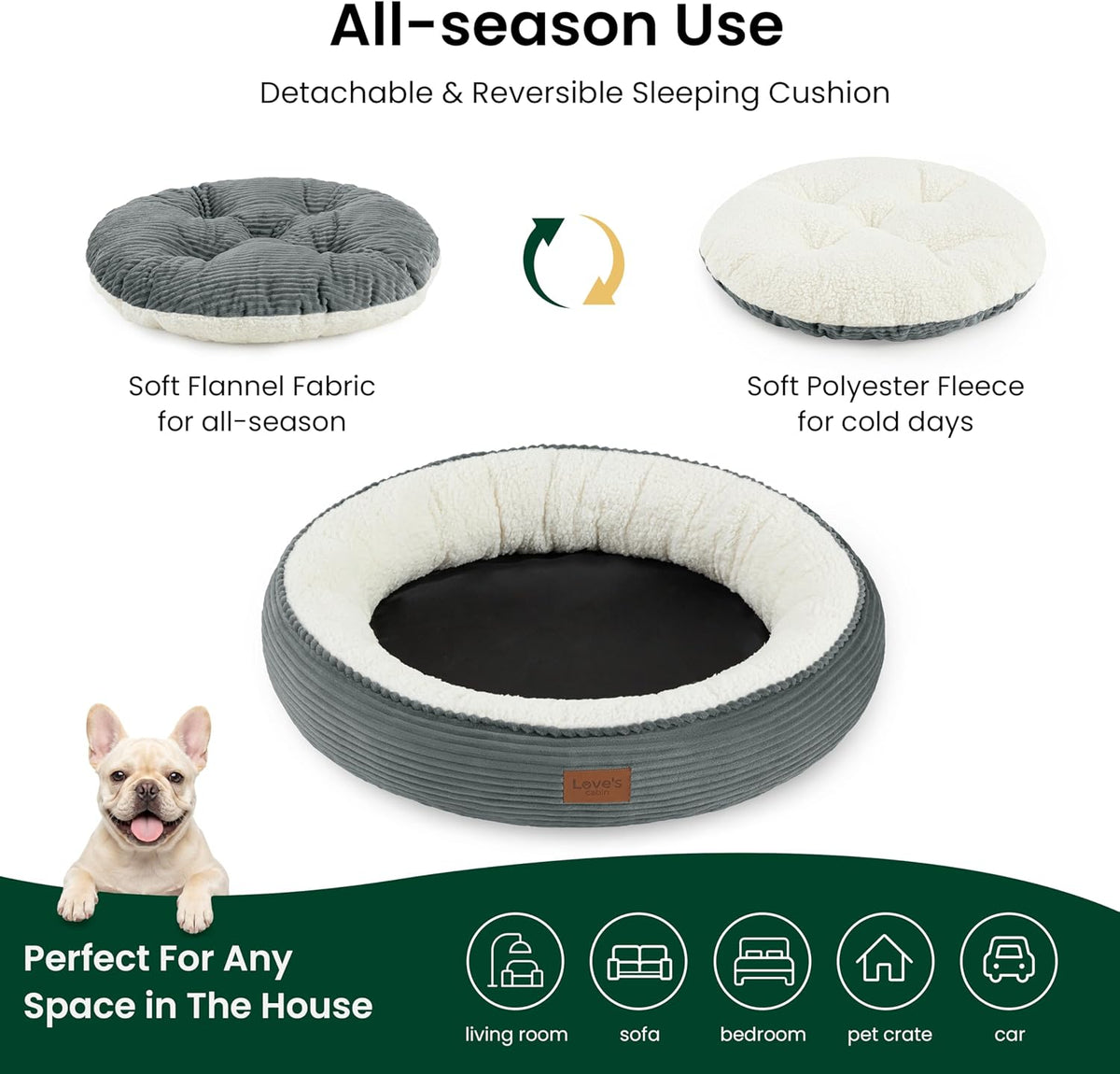 Love's cabin Round Donut Cat and Dog Cushion Bed, 30in Pet Bed for Medium or Large Dogs, Anti-Slip & Water-Resistant Bottom, Soft Durable Fabric Pet Beds, Washable Calming Cat Bed, Bluish Grey