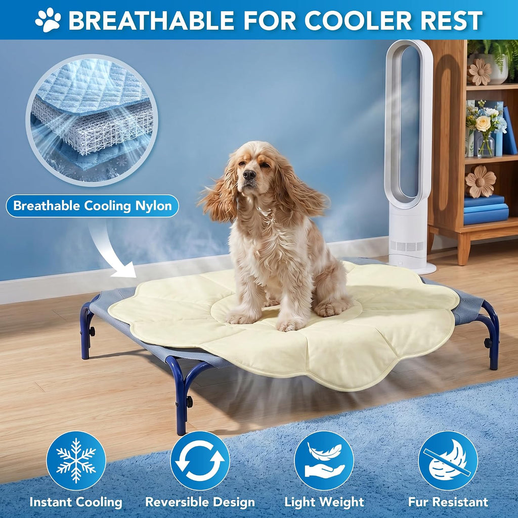 PetAmi Dog Cooling Mat Reversible Fleece Blanket for Pet Cat, M 44X44 Beige