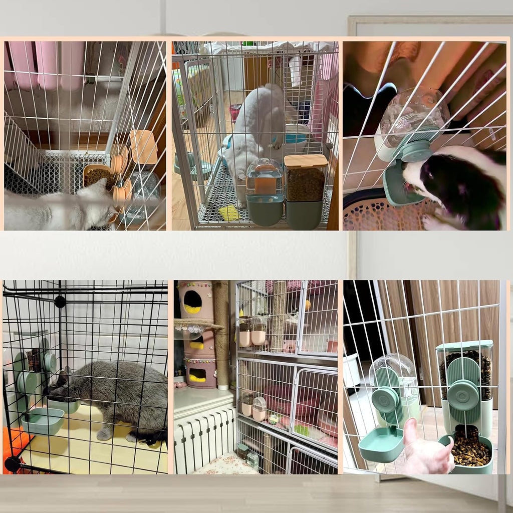Lemtrflo Rabbit Feeder, Bunny Water Bottle Dispenser, Pet Cage Food Bowl