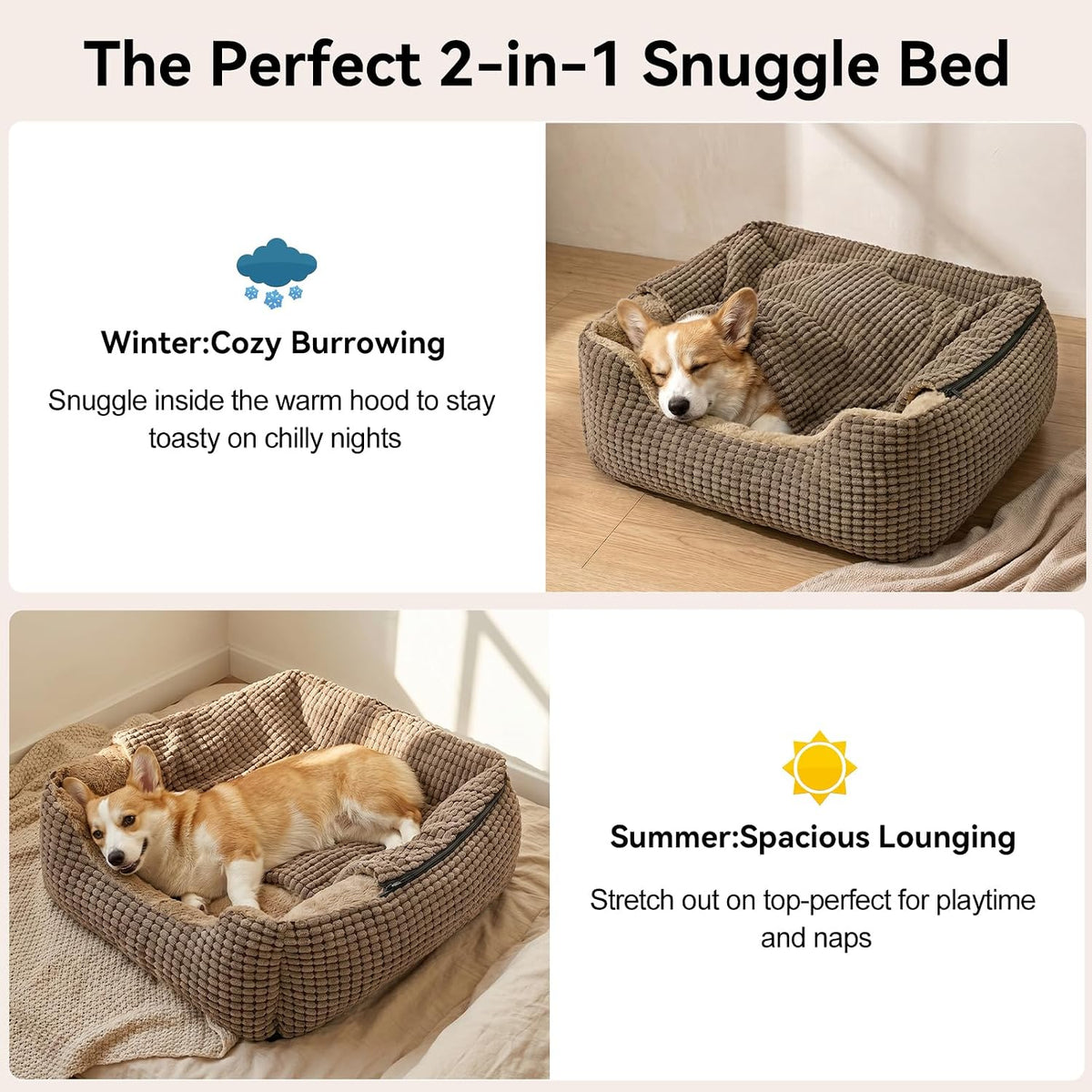 GASUR Dog Beds for Medium Small Dog with Cover Cave,Hooded Bed with Blanket
