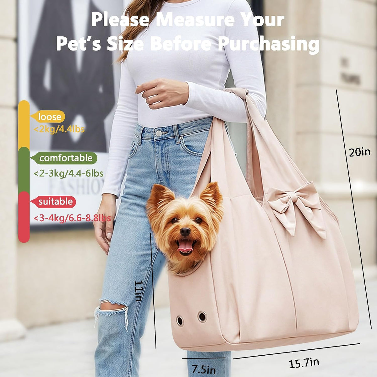 Fashion Dog Purse Carrier for Small Dogs and Cats, Soft-Sided Puppy Tote Bag Up to 13lbs, Lightweight Pet Carrier with 4 Pockets, Smart Zipper Lock, Pet Travel Bag for Travel Outdoor(Pink)