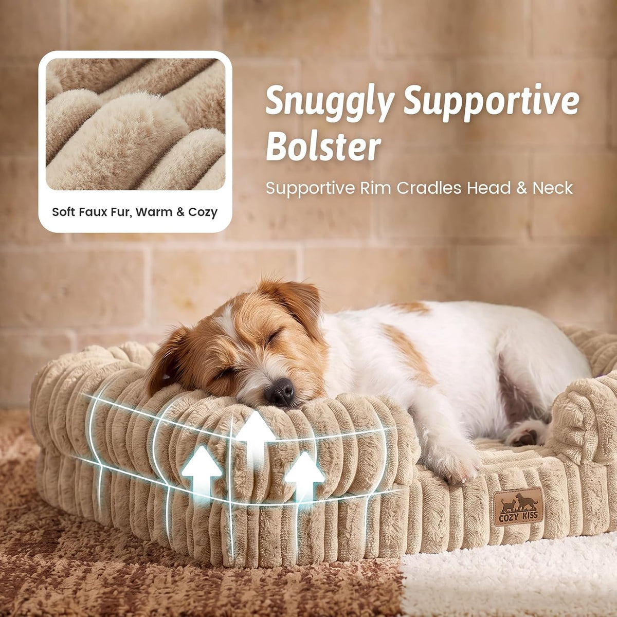 COZY KISS Orthopedic Warming Dog Bed Medium Sized Dog, 30 inches, M, Khaki
