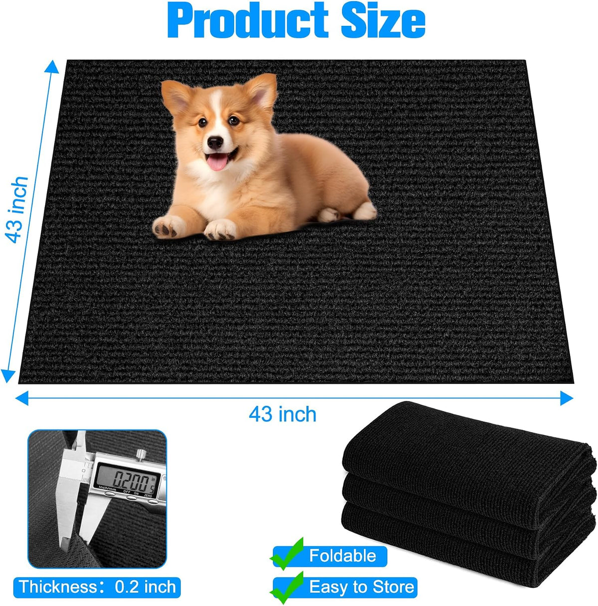 Dog Crate Mat, 43" x 43" Extra Large Dog Playpen Mat, Non-Slip Kennel Mat
