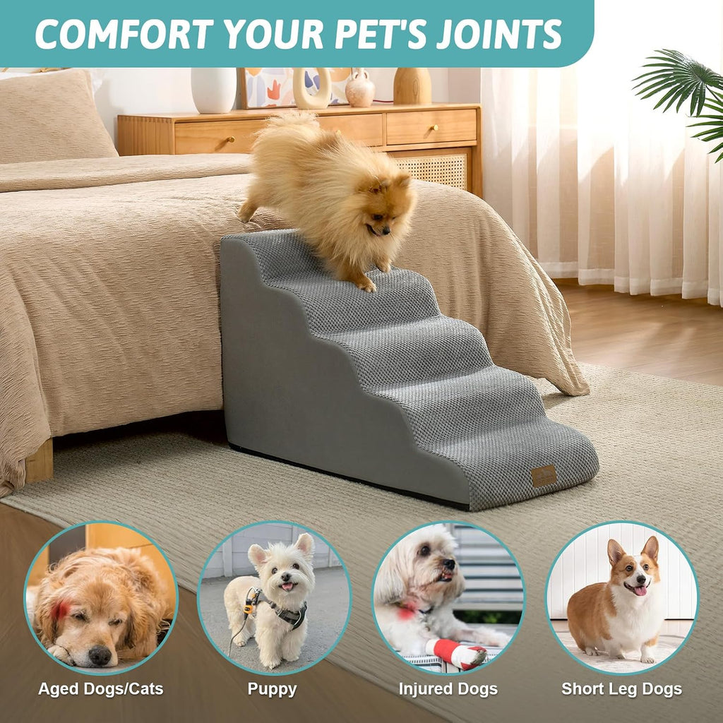 COZY KISS Dog Stairs for Small Dogs, 5 Step Pet Stairs for Beds & Couches