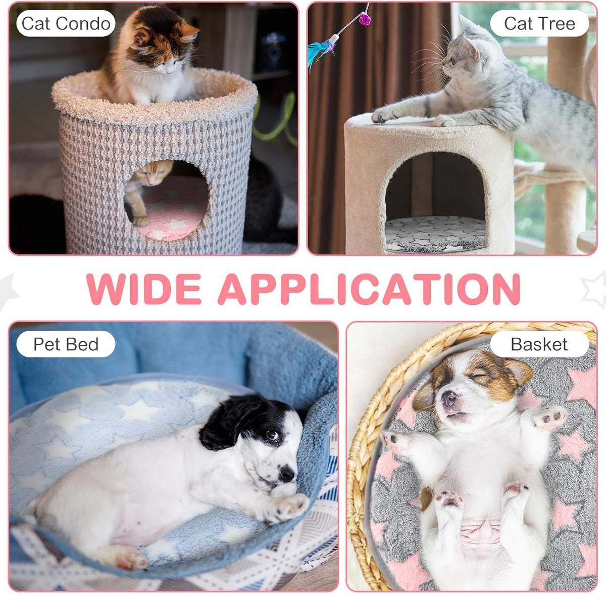 4 Pack Self Heating Cat Pad Self Warming Dog Mat, Star, 16 x 16 Inch
