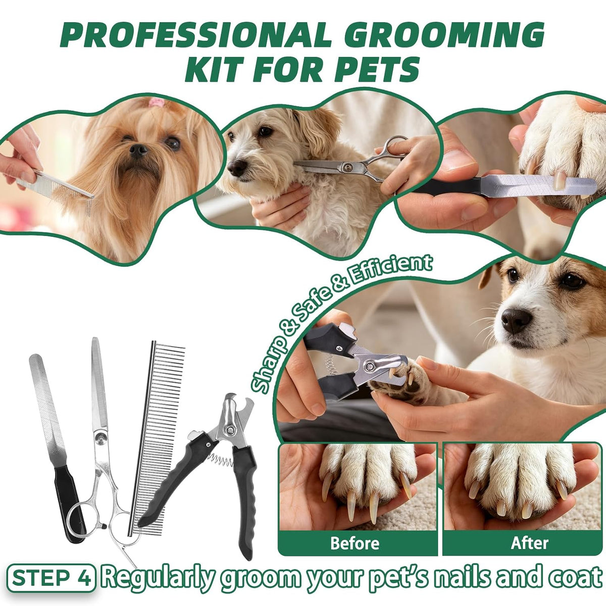 PAWCHIE Bath Grooming Kit for Pets, 9 PCS Hair Brush Set with Towel,Washing Gloves,Bath Brush and Adjustable Handle Shampoo Brush & Scrubber for Short Long Haired Dogs and Cats,Dog Bath Supplies, Grey
