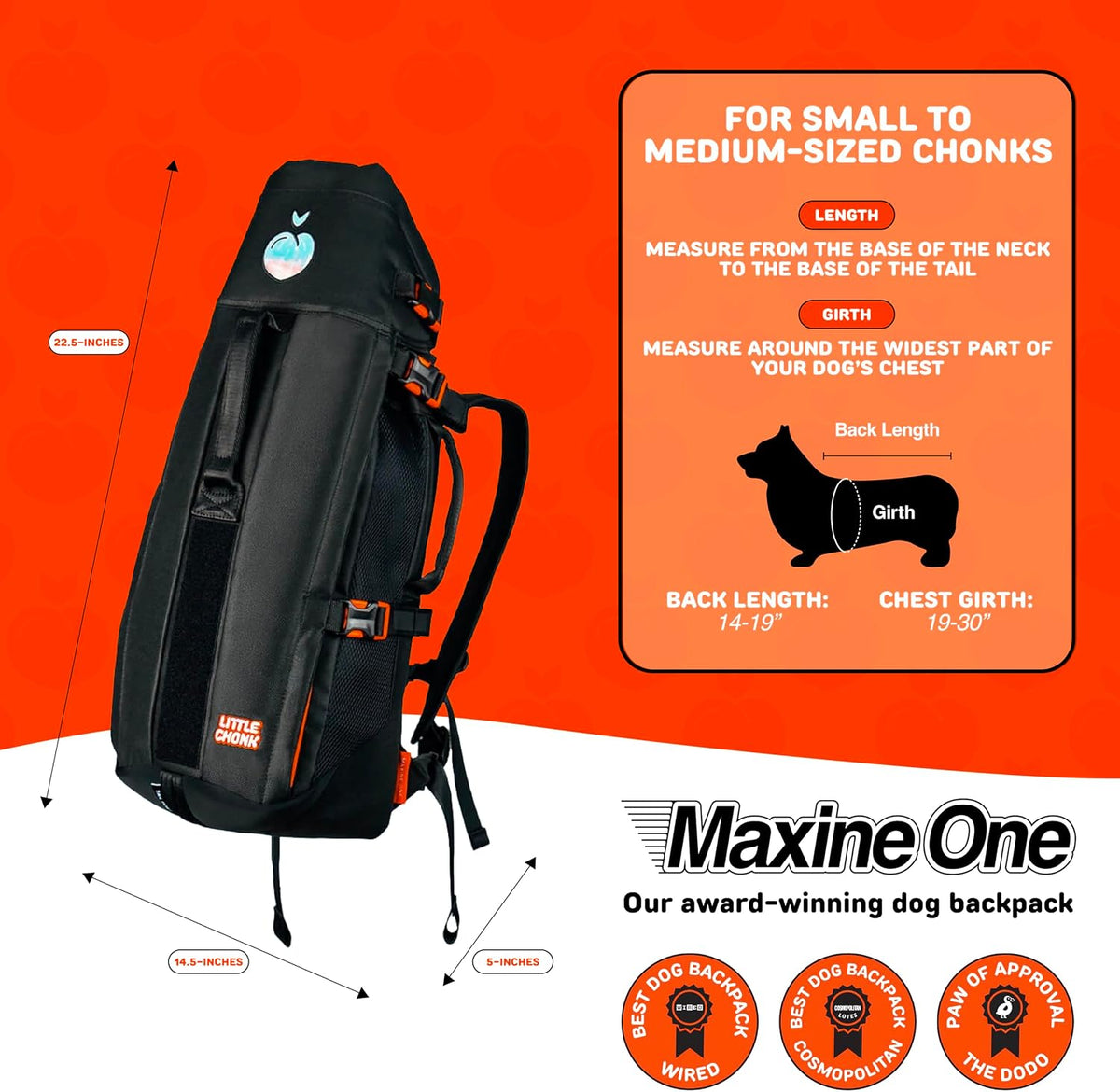 Little Chonk Maxine One Dog Backpack Carrier for Medium Dogs (Black)