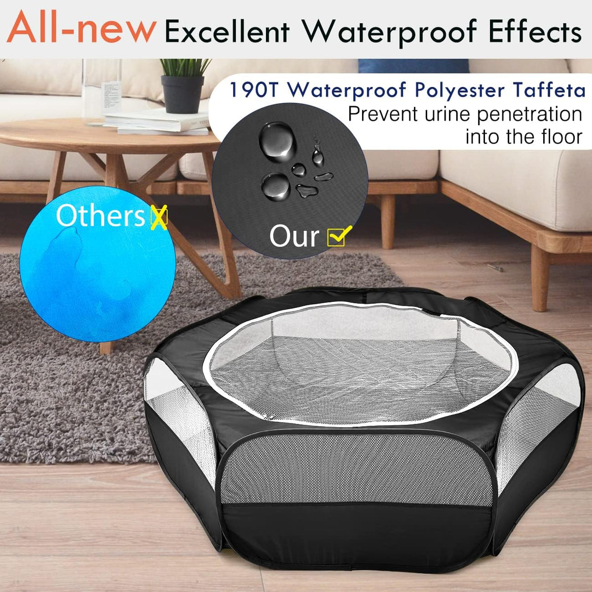 Pawaboo Small Animal Playpen, Waterproof Portable Pet Cage Tent, Black