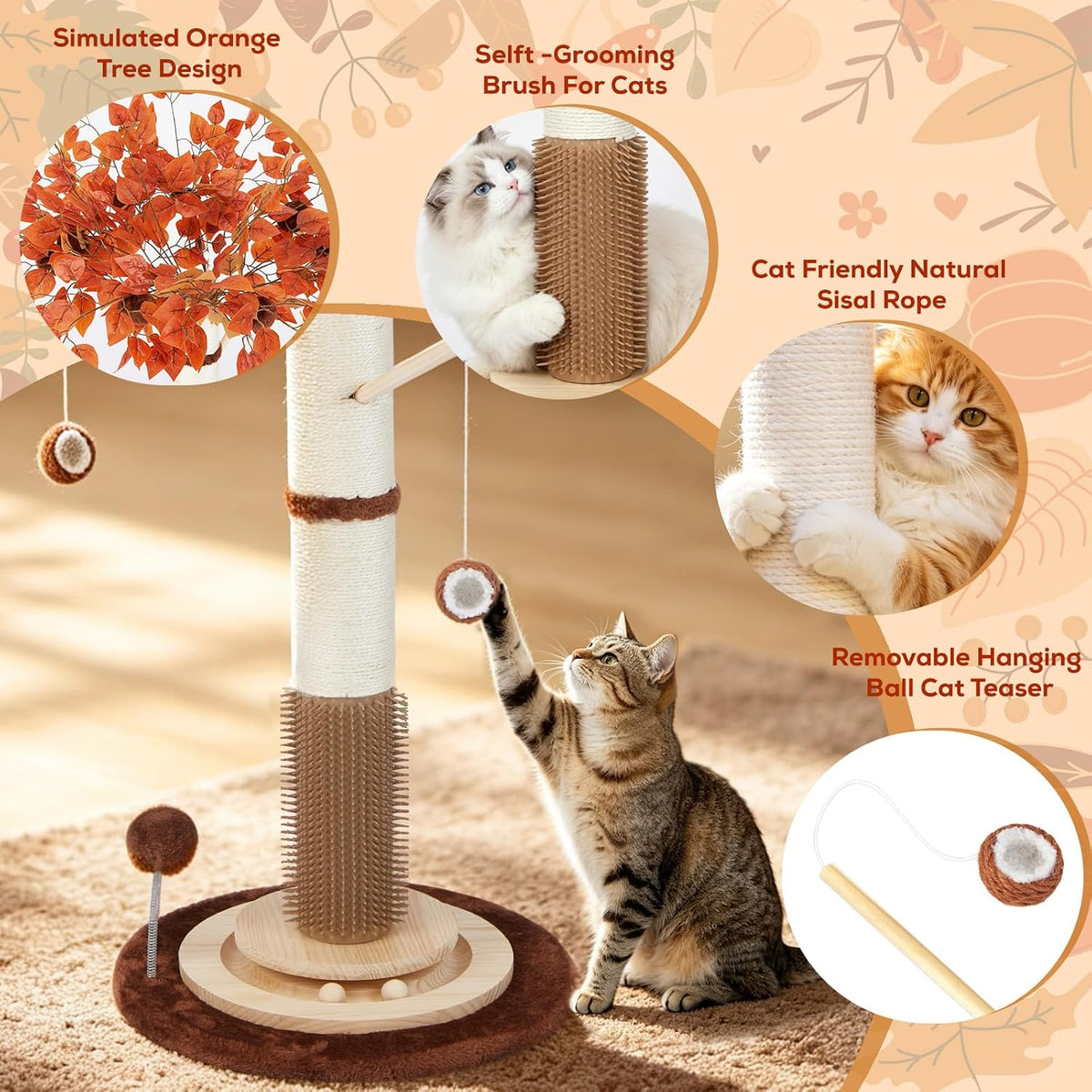 Cat Scratching Post, 46" Tall Scratcher Post for Indoor Adult Cats