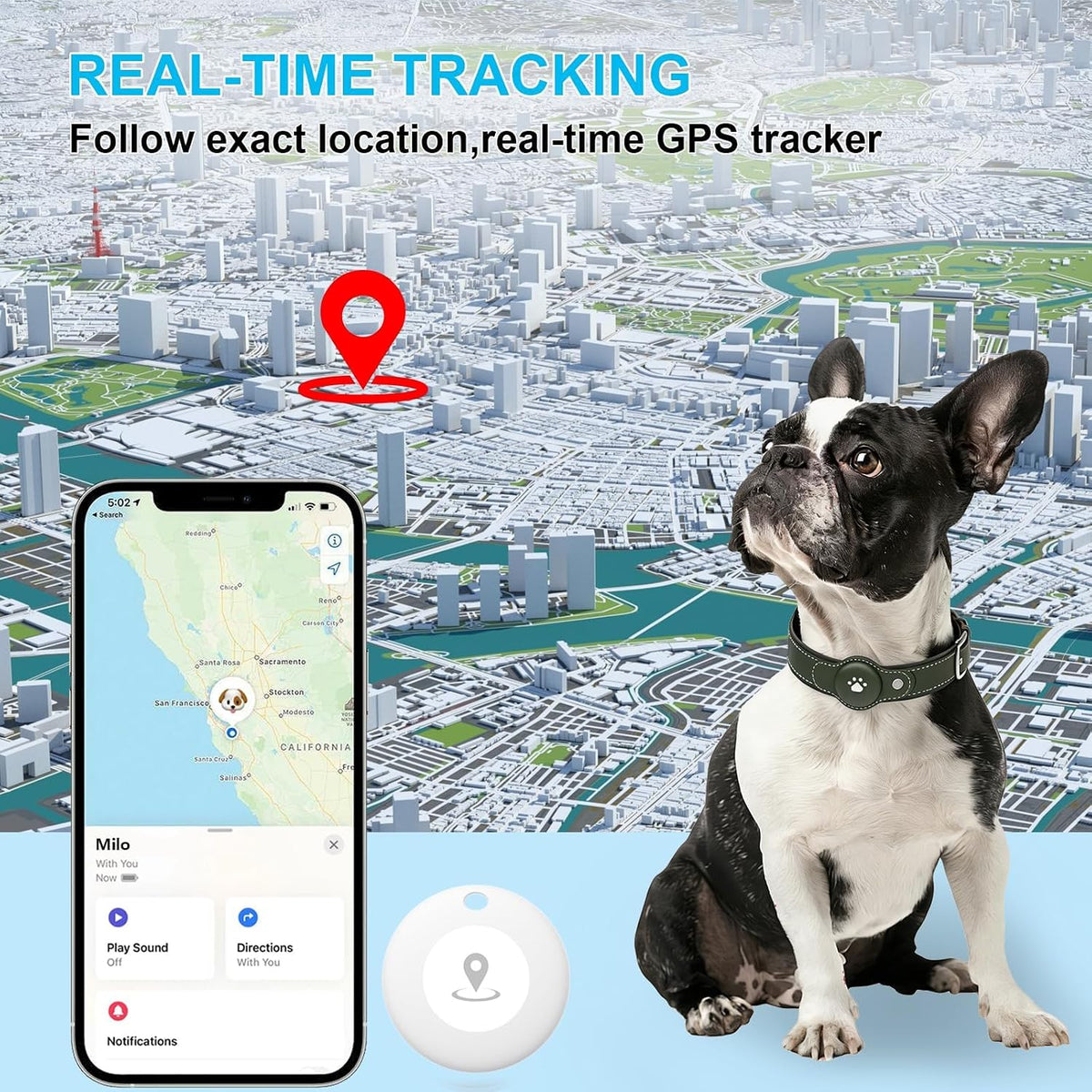 GPS Tracker for Dogs, Dog GPS Tracker Device, Pet Location Tracker with Collar, Real-Time Tracking, No Monthly Fee or Subscription, Waterproof, 365-Day Long Battery Life Dog Collar, iOS & Android