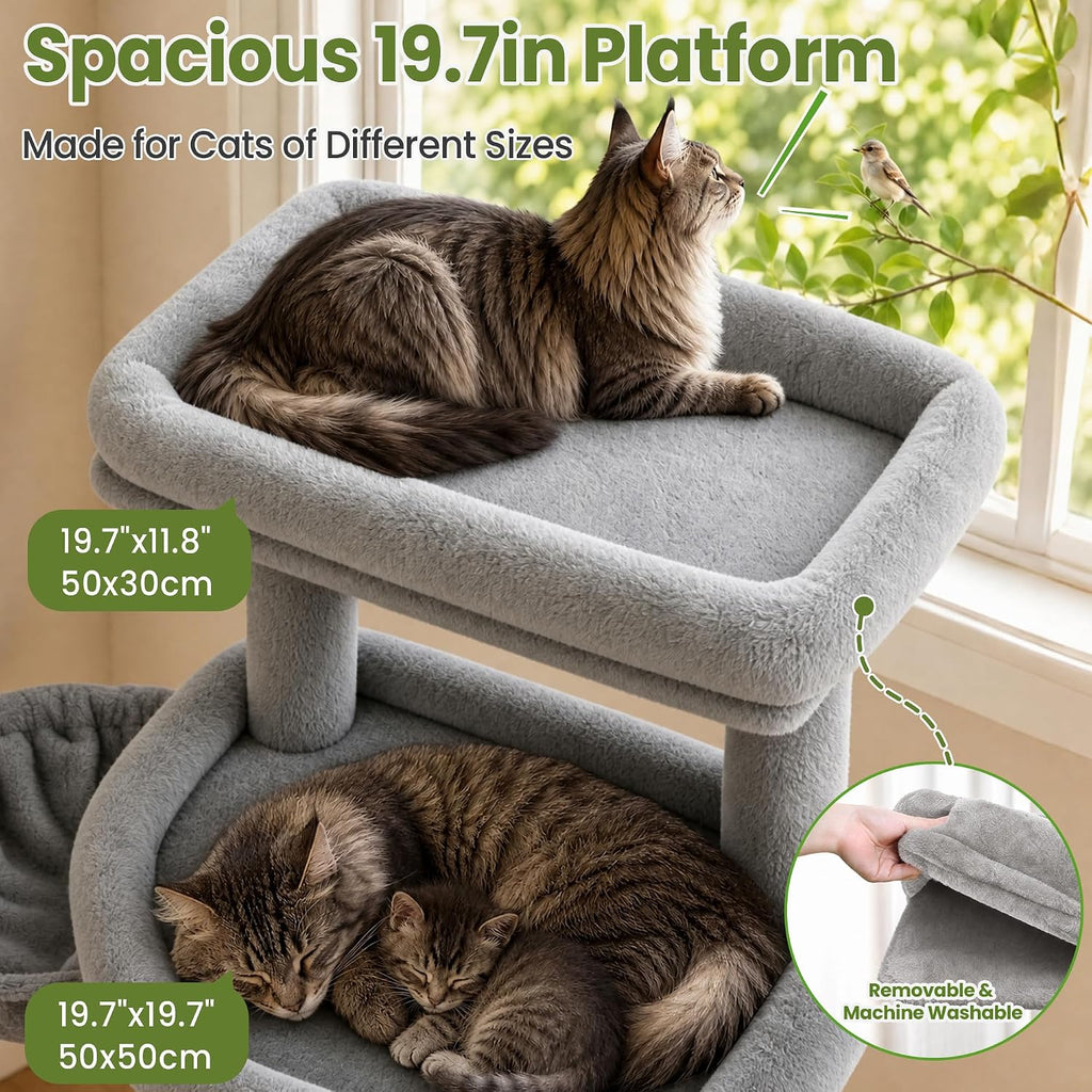 Cat Tree Tower for Indoor Large Adult Cats, 73in Tall Heavy Duty with Perch